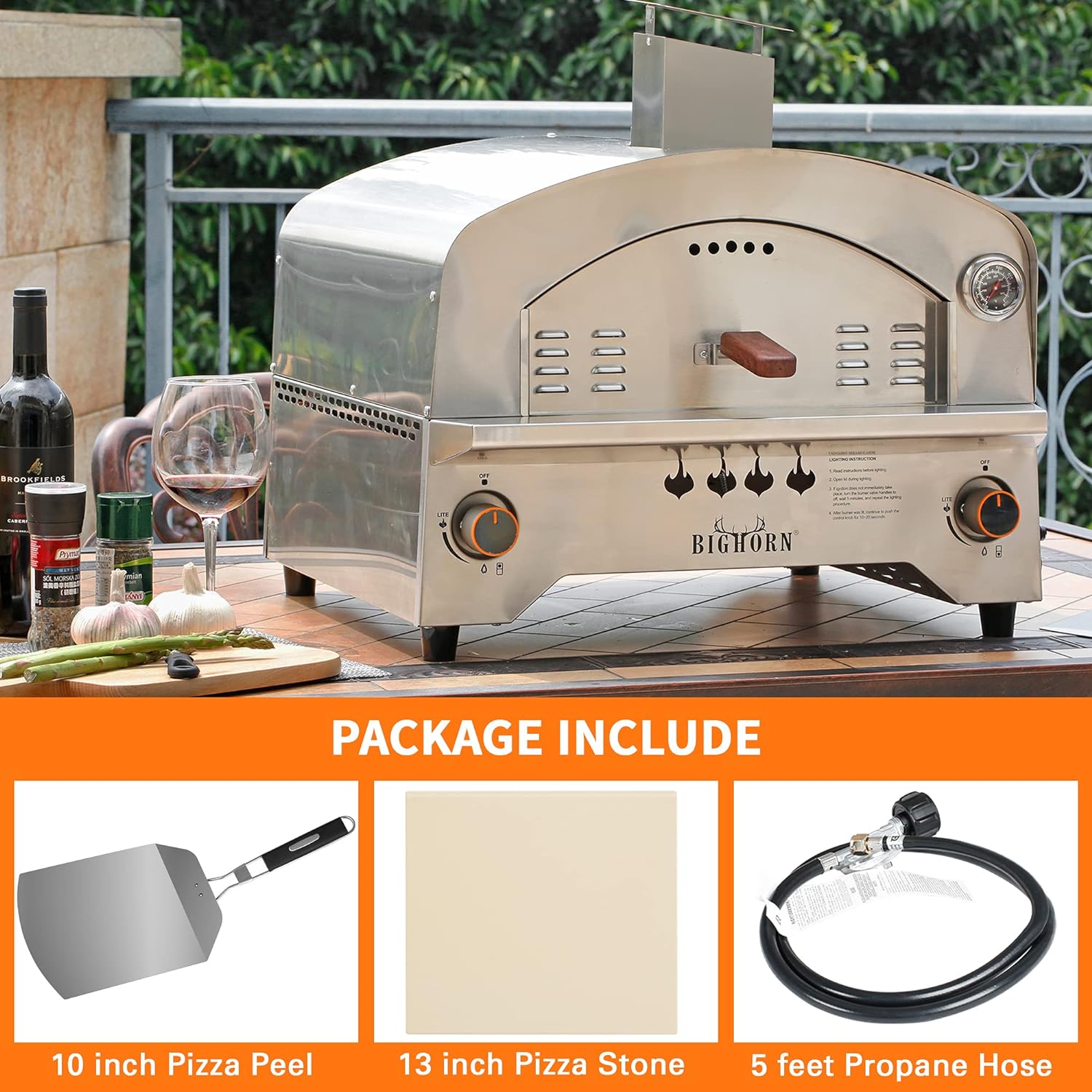 BIG HORN OUTDOORS Gas Pizza Oven, Portable Propane Pizza Oven with 13 inch Pizza Stone, Stainless Steel Pizza Maker for Outdoor Cooking - Image 5